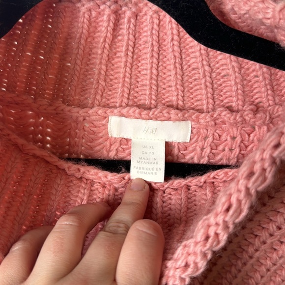 H&M Mock Neck Chunky Knit Pink Cozy Warm Winter Wool Blend Boxy Sweater Size XL - Picture 4 of 6